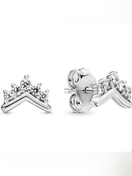 Pandora Other - Pandora Silver Crown Chevron Stud Earrings with Clear Stones
